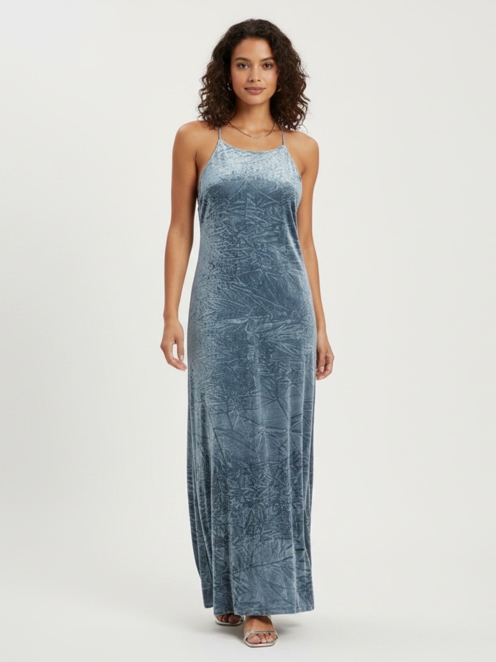 TOPSHOP Women  Dress Blue Velvet Size 4 Strappy Sleeve Modern Classic Wedding